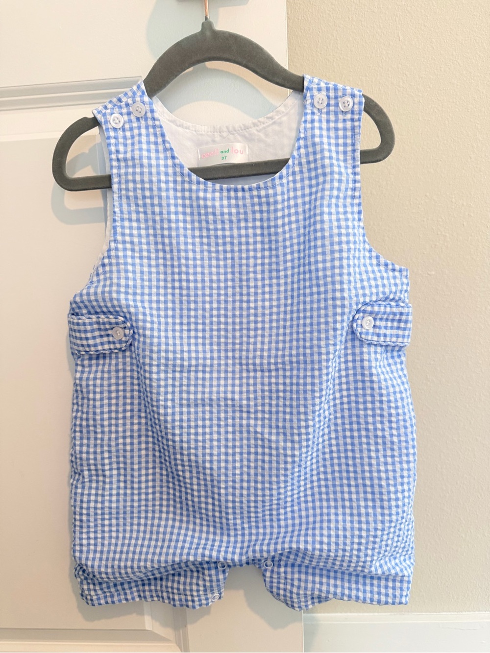 Cecil and Lou Blue Gingham Romper